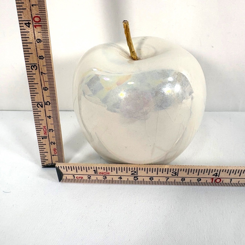 Ceramic Apple White Iridescent Pearlescent  Glaze Decor Figurine - Picture 8 of 9